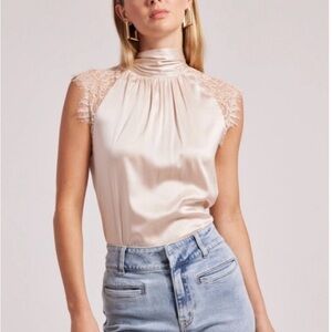 Generation Love Silk Rachel Halter Tan Lace Sleeveless Blouse Top XS